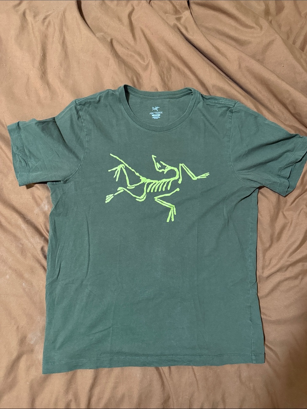Arc'teryx Dark Green Tee with Neon Lime Skeleton Graphic